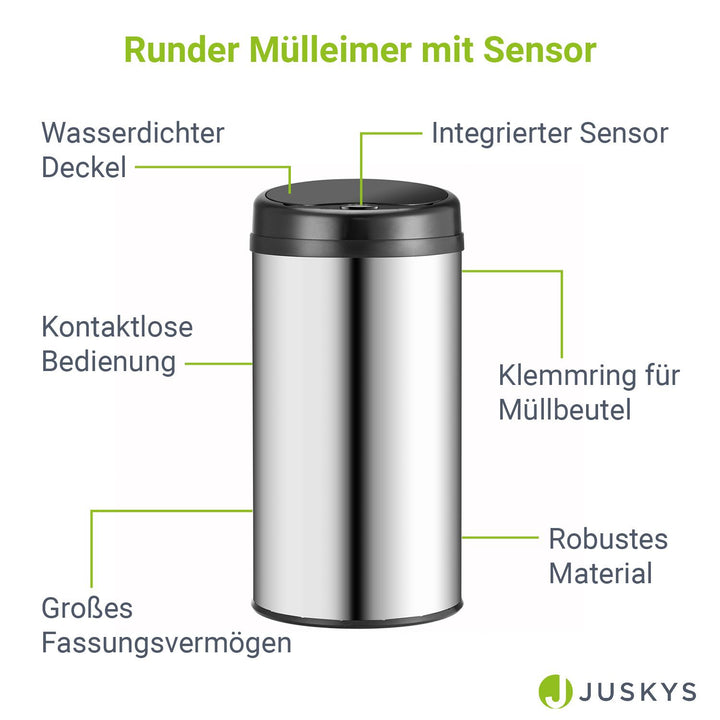 Runder Mülleimer mit Sensor