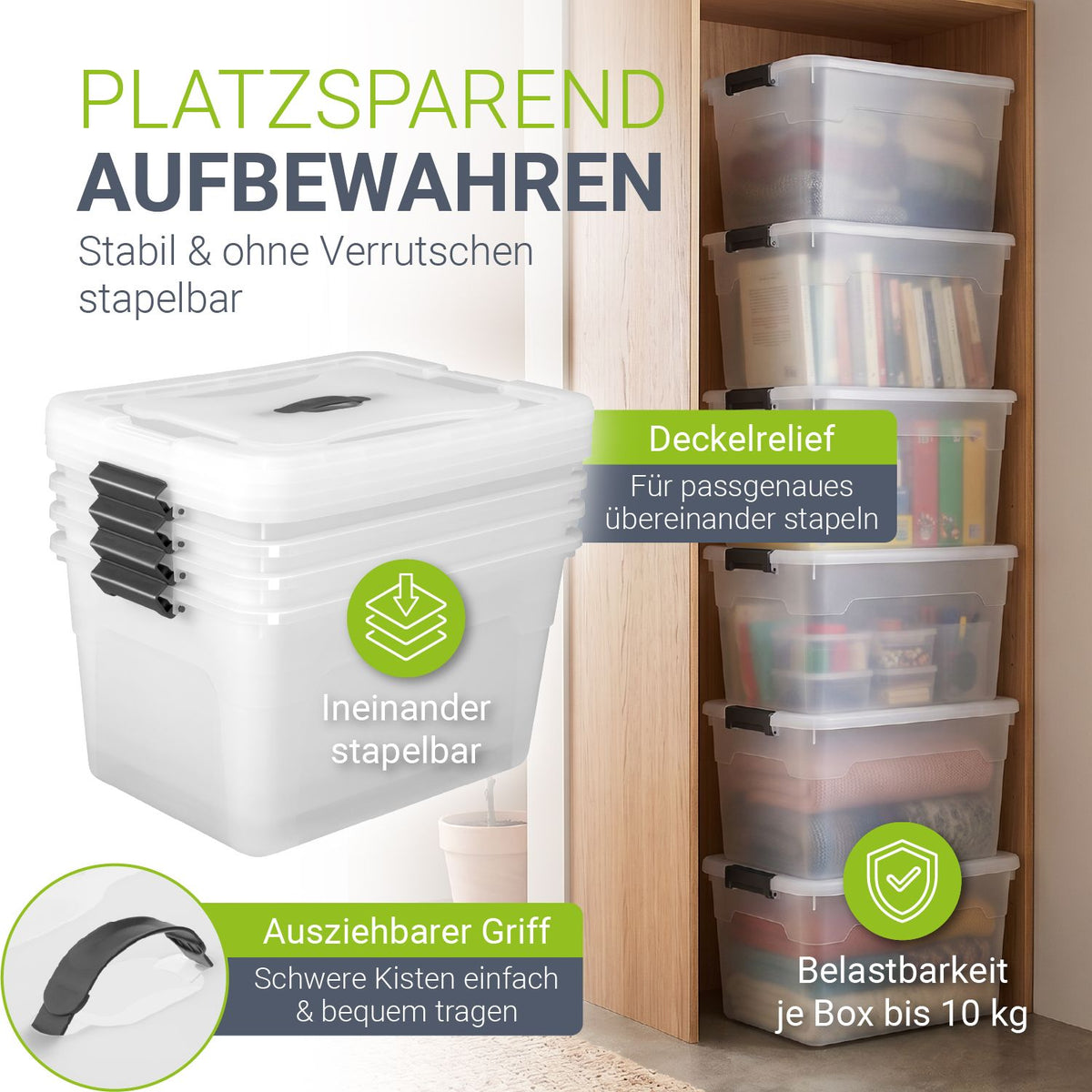 Aufbewahrungsbox mit Deckel transparent & stapelbar