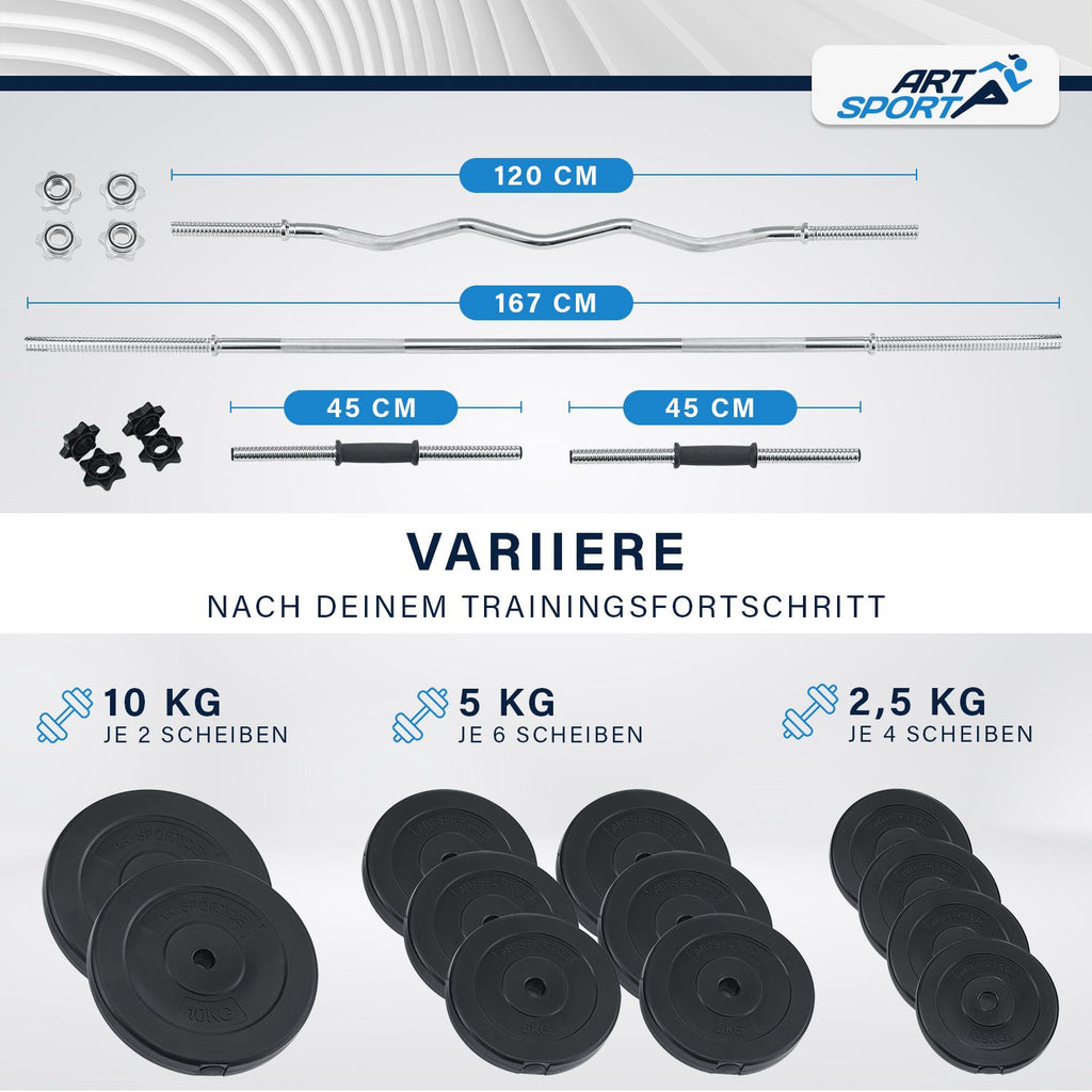 ArtSport Hantel-Set 3in1, Komplettset, 60 kg Gewichte, rutschfeste Griffe, Sternverschlüsse