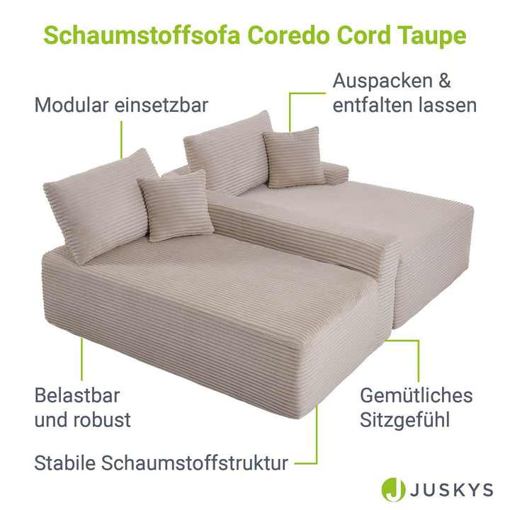 Sofa Coredo mit Cord Bezug & Dekokissen