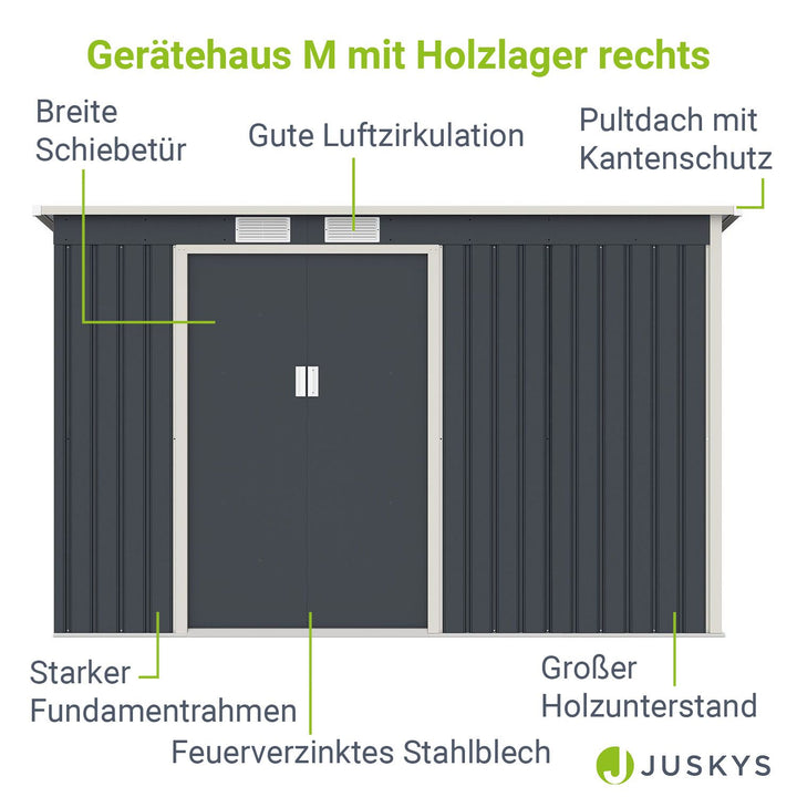 Metall Gerätehaus mit Holzunterstand