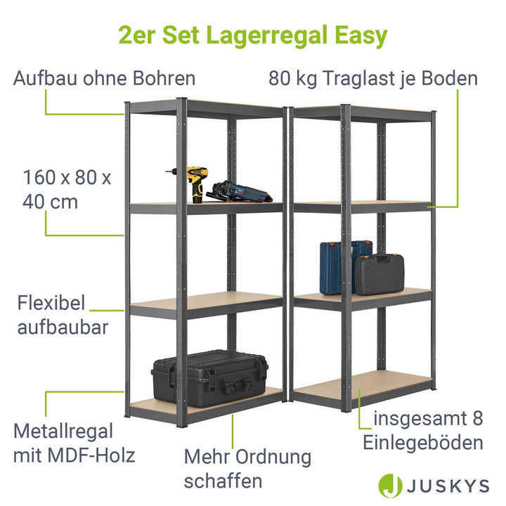 Lagerregal Easy 2er Set 160 x 80 x 40 cm