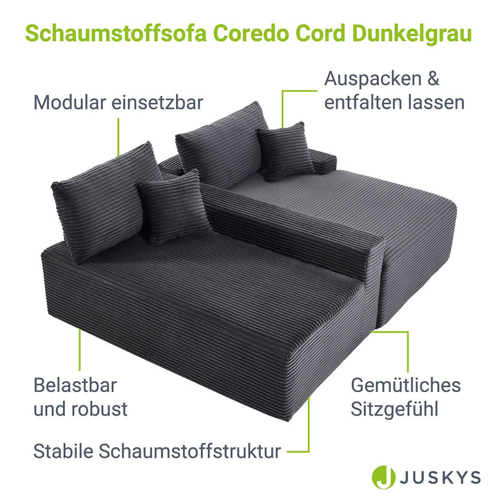 Sofa Coredo mit Cord Bezug & Dekokissen