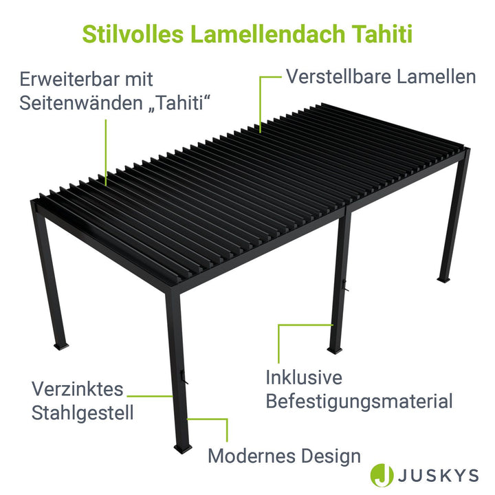 Lamellendach Tahiti 3 x 5,9 m inkl. 2x Seitenwand 3 m