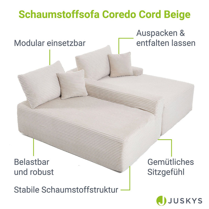 Sofa Coredo mit Cord Bezug & Dekokissen
