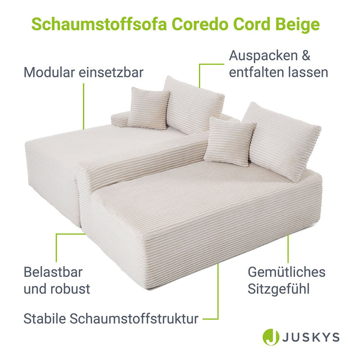 Sofa Coredo mit Cord Bezug & Dekokissen