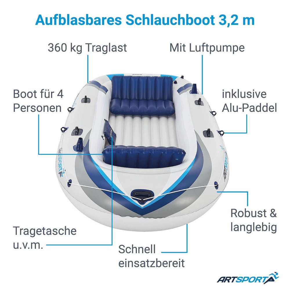 Schlauchboot Paddelboot mit zwei Sitzbänken - 3,22 m