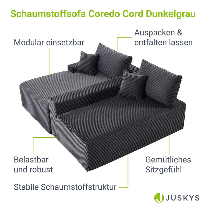 Sofa Coredo mit Cord Bezug & Dekokissen