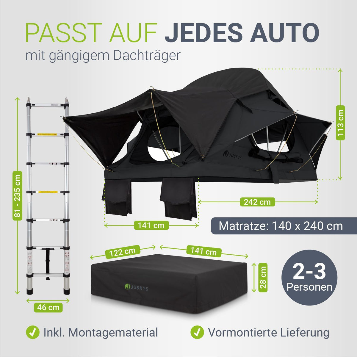 Dachzelt Lago für 2-3 Personen