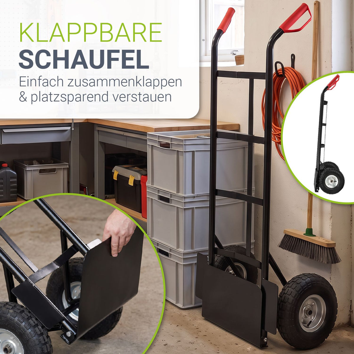 Sackkarre Basic in schwarz mit roten Griffen klappbar