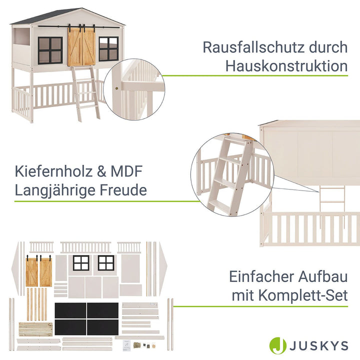 Kinder Hochbett Farmhaus 90 x 200 cm