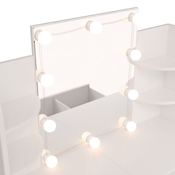Juskys Schminktisch Bella mit LED Beleuchtung, Spiegel, Schublade & 4 Ablagefächern